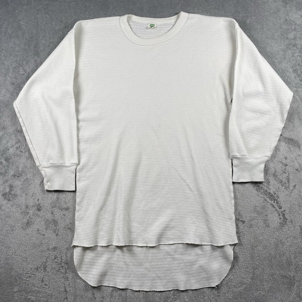 Vintage Hanes Shirt Mens XL White Waffle Knit Thermal 70s 80s Green Tag Grunge